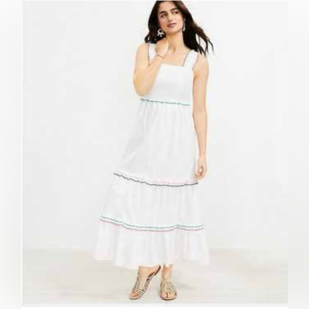 LOFT Rainbow Ruffle Strappy Tiered Maxi Dress